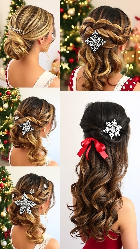 Elegant Christmas Hairstyles for Latina Women Collage of Christmas hairstyles for Latina women featuring various elegant styles.